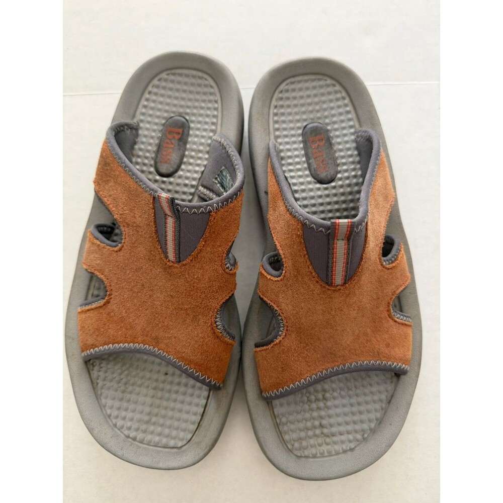 Bass Sporty Outdoor Slide Sandals Men’s 9 Suede Leather Slip On Brown Gray